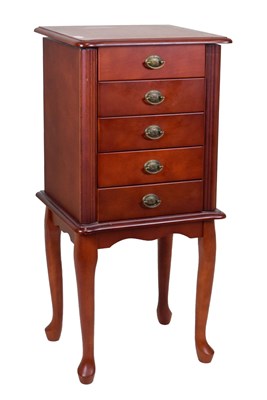 Lot 654 - Reproduction mahogany five-drawer jewellery cabinet, 40cm x 29cm x 95cm high