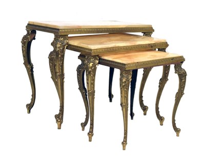Lot 670 - Nest of three rectangular onyx topped tables, largest 54cm x 35cm x 46.5cm high