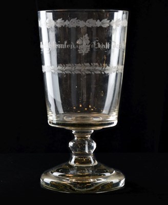 Lot 313 - Large 19th Century German glass goblet with engraved inscription