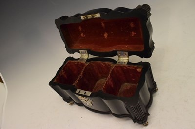Lot 71 - Set of George II silver tea canisters and sugar box in fitted ebonised case