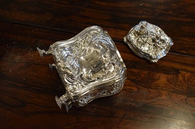 Lot 71 - Set of George II silver tea canisters and sugar box in fitted ebonised case