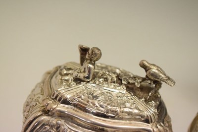 Lot 71 - Set of George II silver tea canisters and sugar box in fitted ebonised case
