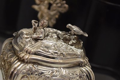 Lot 71 - Set of George II silver tea canisters and sugar box in fitted ebonised case