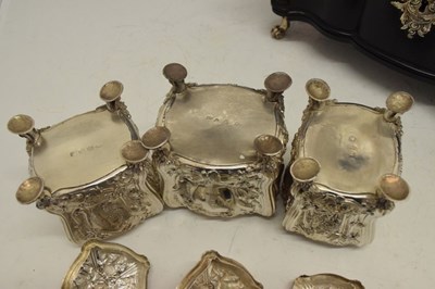 Lot 71 - Set of George II silver tea canisters and sugar box in fitted ebonised case