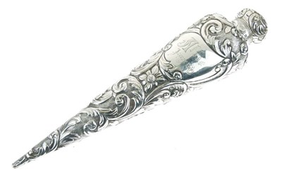Lot 81 - Victorian silver conical scent flask with embossed floral decoration