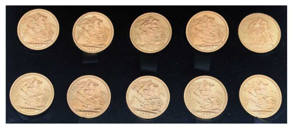 Lot 142 - Coins -  Elizabeth II 'Shell 1966 sovereign set' comprising ten sovereigns