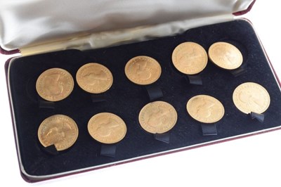 Lot 142 - Coins -  Elizabeth II 'Shell 1966 sovereign set' comprising ten sovereigns