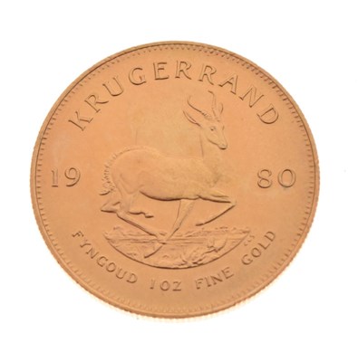 Lot 103 - South African 1oz fine gold Krugerrand coin, 1980
