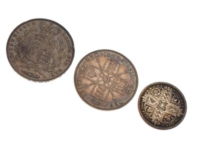 Lot 143 - Queen Victoria silver crown 1844, half crown 1887, and a Florin 1849 (3)