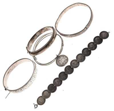 Lot 48 - Coin bracelet, silver bracelet, etc