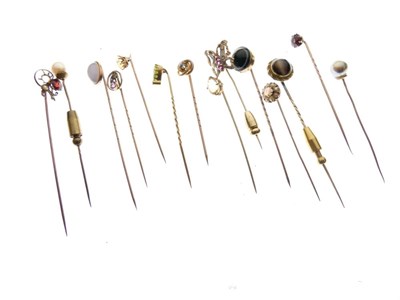 Lot 68 - Collection of fourteen stone set stickpins