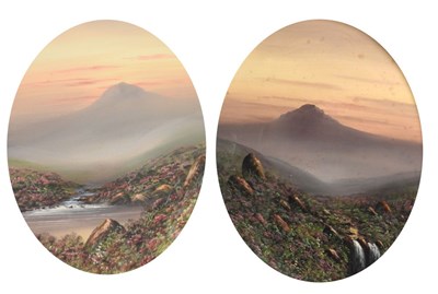Lot 589 - A.Thornton, (early 20th Century) - Watercolours - Pair of oval scenes of Dartmoor