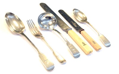 Lot 202 - Matched set of mainly Victorian and early 20th Century English silver Fiddle pattern flatware