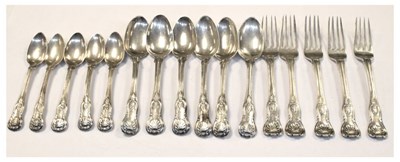 Lot 198 - Matched set of Georgian Irish silver Queens pattern flatware