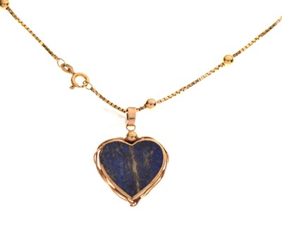Lot 89 - Lapis lazuli heart-shaped pendant with 9ct gold chain