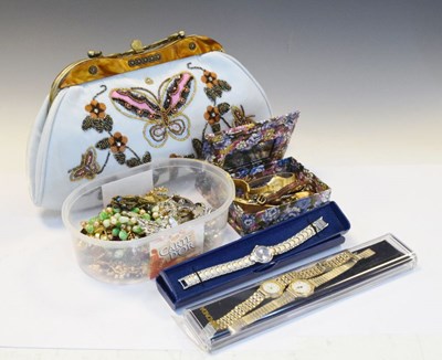 Lot 114 - Quantity of costume jewellery, watches, evening bag, etc