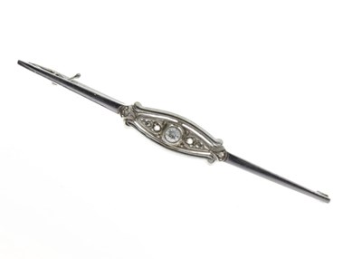 Lot 54 - Diamond set white metal bar brooch, stamped '585'