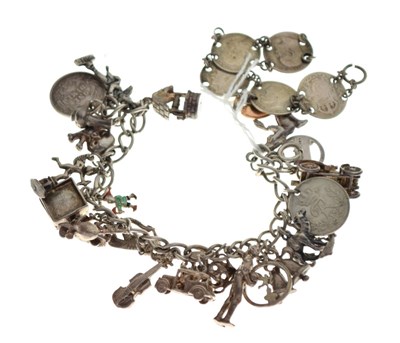 Lot 45 - Silver charm bracelet and coin bracelet