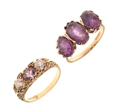 Lot 25 - Two 9ct gold amethyst set dress rings