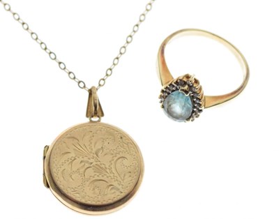 Lot 34 - Freddie Manshaw9ct gold circular locket, and 9ct gold topaz and diamond cluster ring