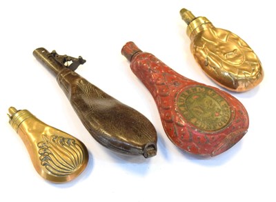 Lot 233 - Group of powder flasks to include; Laurence's Gunpowder No.2, etc