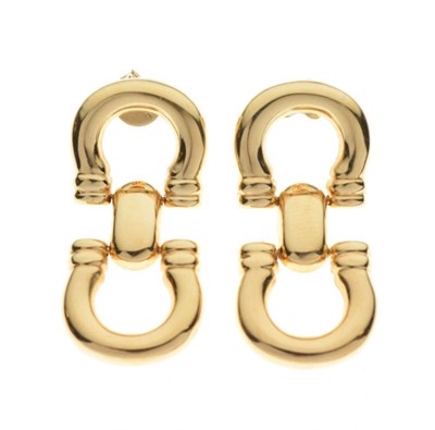 Lot 61 - Pair of yellow metal fancy drop earrings, stamped '18kt Italy'