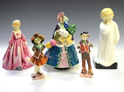 Lot 324 - Three Royal Doulton Figures, together with two Royal Worcester figure