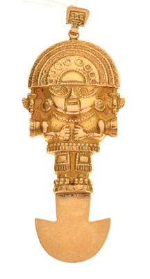 Lot 39 - South American 18K yellow metal deity pendant
