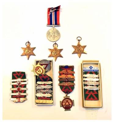 Lot 222 - Second World War medal group , together with road safety bus company medals, metropolitan police whistle, etc