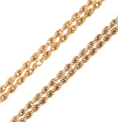 Lot 51 - Two 9ct gold rope-link necklaces (one a/f), 34g gross approx