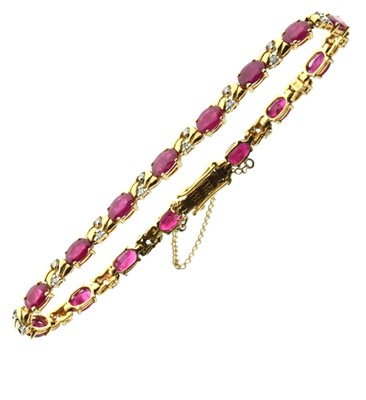 Lot 42 - Unmarked yellow metal, ruby and diamond bracelet