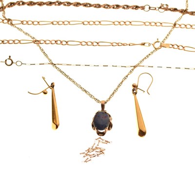 Lot 55 - 9ct gold opal triplet pendant and chain, 9ct gold rope-link bracelet, etc
