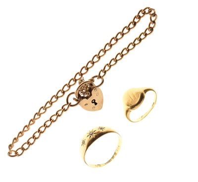 Lot 53 - 9ct gold curb-link bracelet, together with an Edwardian 18ct gold ring, and a signet ring (3)