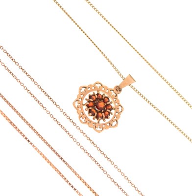 Lot 73 - 9ct gold pendant set garnet-coloured stones, etc