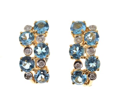 Lot 54 - Pair of blue topaz and diamond earrings