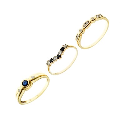 Lot 25 - 18ct gold and diamond half eternity ring, plus two others