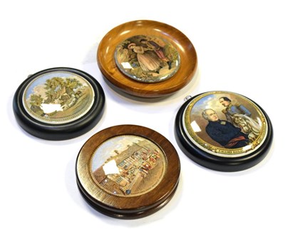 Lot 276 - Four framed Prattware pot lids