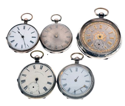 Lot 104 - Five various silver, white metal and unmarked pocket and fob watches