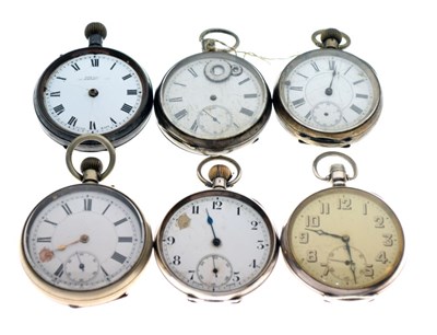 Lot 106 - Four silver cased pocket watches, together with two gun metal cased examples