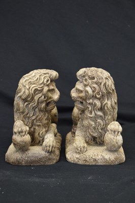 Lot 172 - Rare pair of late 16th or early 17th Century carved limewood recumbent lions