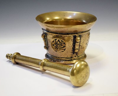 Lot 204 - 18th Century bronze relief decorated mortar and pestle