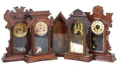 Lot 371 - Four gingerbread style mantel clocks, etc