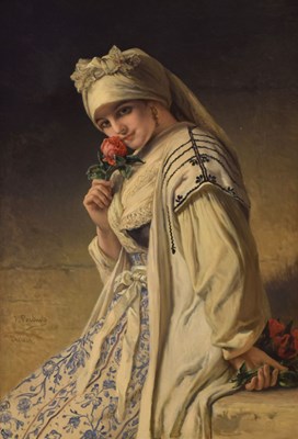 Lot 402 - Follower of Jean Francois Portaels, (Belgian, 1818-1895) - Oil on canvas - 'Fragrance of a Rose