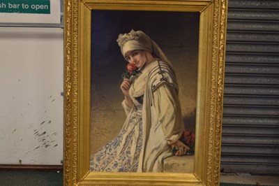 Lot 402 - Follower of Jean Francois Portaels, (Belgian, 1818-1895) - Oil on canvas - 'Fragrance of a Rose