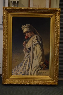 Lot 402 - Follower of Jean Francois Portaels, (Belgian, 1818-1895) - Oil on canvas - 'Fragrance of a Rose