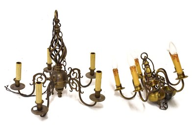 Lot 744 - Two five-branch brass light fitting
