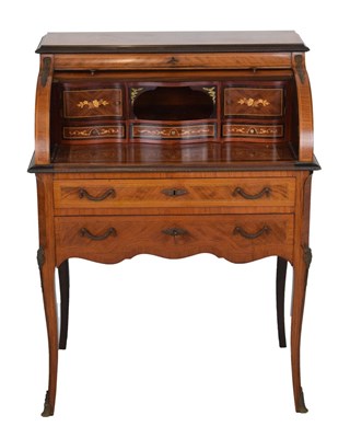 Lot 557 - Early 20th Century walnut, gilt-metal mounted and inlaid cylinder bureau