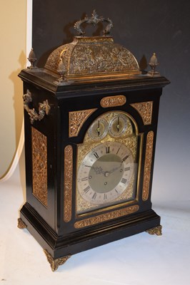 Lot 462 - Victorian ebonised triple fusee table clock