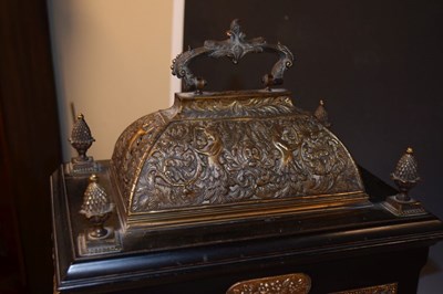 Lot 462 - Victorian ebonised triple fusee table clock
