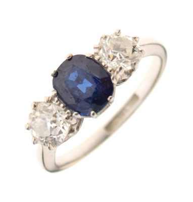 Lot 11 - Three stone sapphire and diamond ring